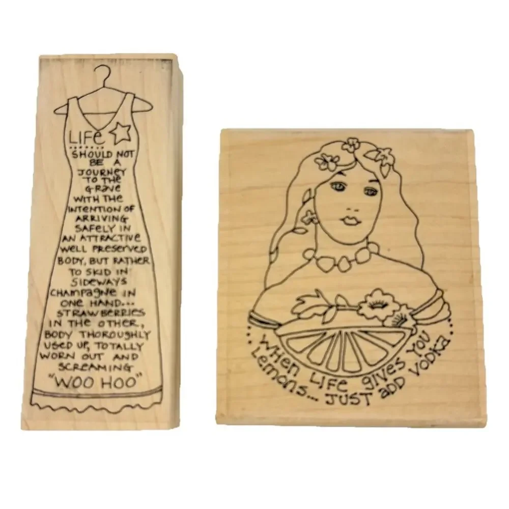Paula Best Rubber Stamp Set Of 2 Woman Face Just Add Vodka Woo Hoo Dress